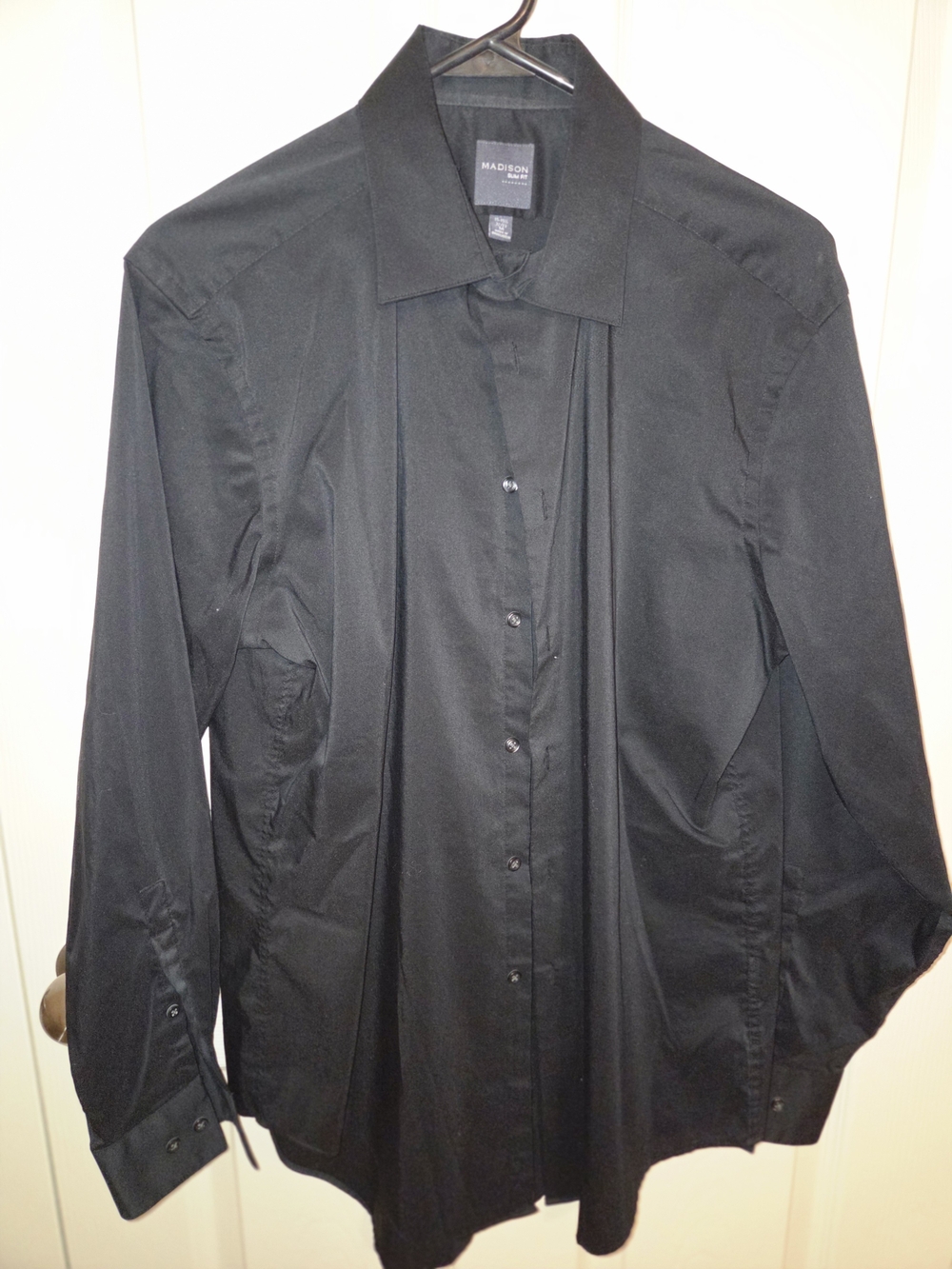 Madison Slim Fit Solid Black Men's Dress Shirt - 15 - 15 1/2